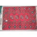 Red and black fringed door rug (0.86m x 0.53m)