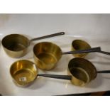 5 x Antique brass pans