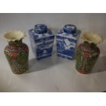 2 x Ringtons tea jars and 2 vases