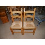 2 x pine and rush dining chairs