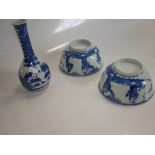 3 X Chinese blue and white items
