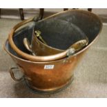 Copper coal scuttle etc