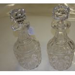 Two heavy cut glass decanters