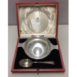 A MID 20TH CENTURY SILVER CHRISTENING SET Comprising of a quaich and spoon, contained in a fitted