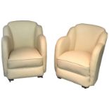 EPSTEIN, A PAIR OF ART DECO PERIOD CLOUD BACK TUB ARMCHAIRS Newly upholstered in cream leather. (w