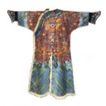 A FINE 19TH CENTURY IMPERIAL CHINESE DRAGON ROBE , the coat is embroidered with mythological flora
