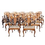 GILL & REIGATE, A SET OF FOURTEEN EARLY 20TH CENTURY GEORGE I STYLE WALNUT OPEN ARMCHAIRS The shaped