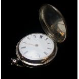 A VICTORIAN SILVER CASED FULL HUNTER POCKET WATCH The white enamelled dial with Roman numeral