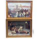 THREE GILT FRAMED PRINTS, EGYPTIAN SCENES To include an interior scene with a seated lady of