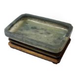 A FINE 16TH CENTURY MING JADE BRUSH WASHER, Of flat canted rectangular form with a square-cut