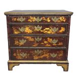 AN 18TH CENTURY CHEST OF FOUR LONG DRAWERS , with chinoiserie decoration and pierced brass handles