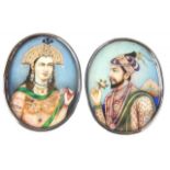 A FINE PAIR OF 19TH CENTURY INDIAN OVAL PORTRAIT MINIATURES ON IVORY Of Mughal Emperor Shar Jahan