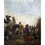 A 19TH CENTURY OIL ON CANVAS Angel Gabriel appearing to the shepherds, unsigned, oak framed. (canvas