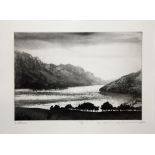 NORMAN ACKROYD CBE b1938,A BLACK AND WHITE ETCHING, landscape view of Ruthoc,limited edition 14/90
