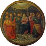 TWO 17TH CENTURY CIRCULAR OIL ON PANEL PAINTINGS OF BIBLICAL SCENES The first illustrated as the