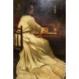 JOHN HODGSON LOBLEY, 1878 - 1954, OIL ON CANVAS In the aesthetic style, a girl in white dress seated