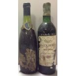 FIVE BOTTLES OF VINTAGE RED WINE to include a bottle of Cruse Medoc Les Coubersans, 1970 and a