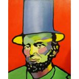 LARA K, A CONTEMPORARY OIL ON CANVAS Portrait of Abraham Lincoln, hand painted wearing a bright