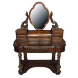 A VICTORIAN MAHOGANY DUTCHESS DRESSING TABLE , the central mirror above trinket drawers and