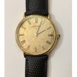 LONGINES, A GENT'S 18CT GOLD SLIM WATCH The yellow textured dial with Roman numeral chapter ring and