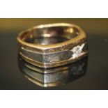 A 14ct BI METAL GOLD AND DIAMOND GENTS SIGNET RING, the single round cut diamond held in an off