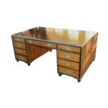 BAKERS FURNITURE COLLECTORS EDITION A mid 20th century satin wood and brass banded partners desk