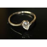 A 18CT WHITE GOLD RING SET WITH A PEAR SHAPED SOLITAIRE DIAMOND, approx .40 carat , size k