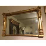 A 19TH CENTURY WATER GILT FRAMED OVERMANTEL MIRROR, the bevelled plate flanked by acanthus carved