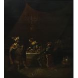 CIRCLE OF REMBRANDT HARMENSZOON VAN RIJN, 1606 - 1669, A LARGE OIL ON PANEL Ahasuerus and Hamas at