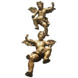 A LARGE PAIR OF 18TH CENTURY ITALIAN CARVED GILT WOOD CHERUBS 61 wide x 73 length