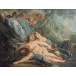 A FOLLOWER OF BUCHER large 19th century oil on canvas semi nude females surrounded by cupids In a