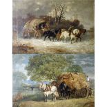 A FOLLOWER OF GEORGE MOORLAND, 1763 - 1804, A LARGE PAIR OF 19TH CENTURY OIL ON CANVAS Farmers with