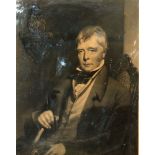 SIR WALTER SCOTT (1771-1832) NOVELIST AND POET, A FINE MEZZOTINT PORTRAIT Contained in a veneer