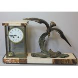 ROCHARD,_AN ART DECO BRONZE AND MARBLE MANTEL CLOCK, the rectangular shape four glass clock set with