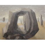 JACK CLARKSON A.R.A.C (1906-1986),AN ABSTRACT OIL ON BOARD, titled 'Hollow Rock',' 59',beach scene