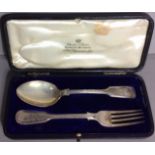 AN EARLY 20TH CENTURY SILVER CHRISTENING FORK AND KNIFE Fiddle pattern hallmarked Sheffield, 1906