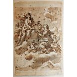 A 17TH CENTURY ITALIAN OLD MASTER SKETCH Drawing of a crowned Saint surrounded by cherubs and