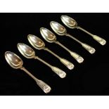 A SET OF SIX VICTORIAN SILVER DESSERT SPOONS Fiddle and thread pattern, engraved with a crest of a
