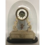 A LARGE 19TH CENTURY FRENCH MANTLE CLOCK UNDER A GLASS DOME With twin train movement and brivet