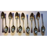 A SET OF TWELVE ART DECO SILVER AND ENAMEL TEASPOONS The tapering stems having a blue enamelled