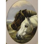 MANNER OF JOHN FREDERICK HERRING, OIL ON CANVAS Equine pair of horses grazing, gilt framed and