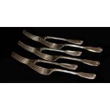 A MATCHED SET OF SIX VICTORIAN FORKS Fiddle thread and shell pattern, three George Adam, London,