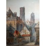 EDWIN W. NEVIL, A 19TH CENTURY CONTINENTAL WATERCOLOUR Landscape view, a German street scene, titled