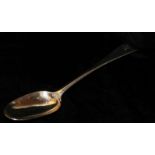 A GEORGE II SILVER TABLESPOON OF PLAIN FORM Initialled 'L' and hallmarked Paul Hanet. London,