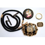 A COLLECTION OF VICTORIAN GOLD AND YELLOW METAL MOURNING JEWELLERY To include an 18ct gold, black