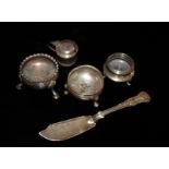 A COLLECTION OF 20TH CENTURY CIRCULAR SILVER SALTS With tripod feet, hallmarked Birmingham, 1957,