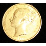 A VICTORIAN 22CT GOLD FULL SOVEREIGN COIN Dated 1852 and bearing the young head of Queen Victorian