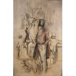 HUGO?, A LARGE PAIR OF CHARCOAL AND PASTEL DRAWINGS ON PAPER LAID TO BOARD London street scenes,