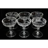 MOSER, A SET OF EIGHT 20TH CENTURY ETCHED LEAD CRYSTAL GLASSES Having a fluted style bowl, etched