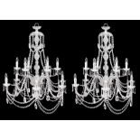 A LARGE AND IMPRESSIVE PAIR OF 18TH CENTURY DESIGN GLASS TWELVE LIGHT CHANDELIERS possibly by